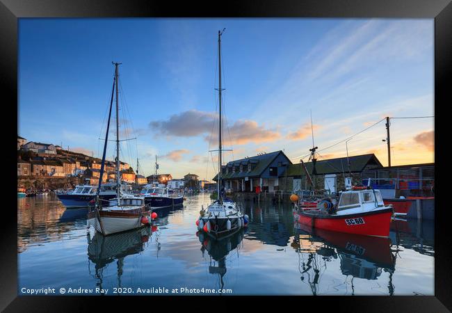 Boats at Sunrise (Mevagissey) Framed Print by Andrew Ray