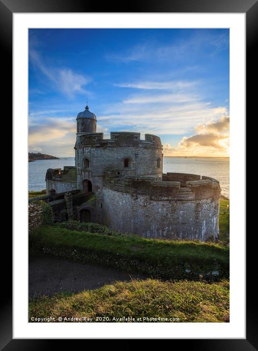 Setting Sun at St Mawes Castle  Framed Mounted Print by Andrew Ray