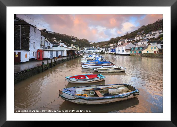 Boats at Sunrise (Polperro) Framed Mounted Print by Andrew Ray
