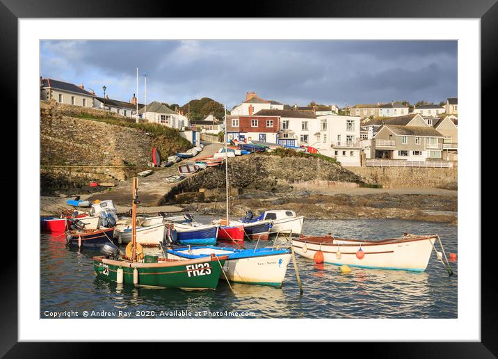 Boats at Portscatho   Framed Mounted Print by Andrew Ray