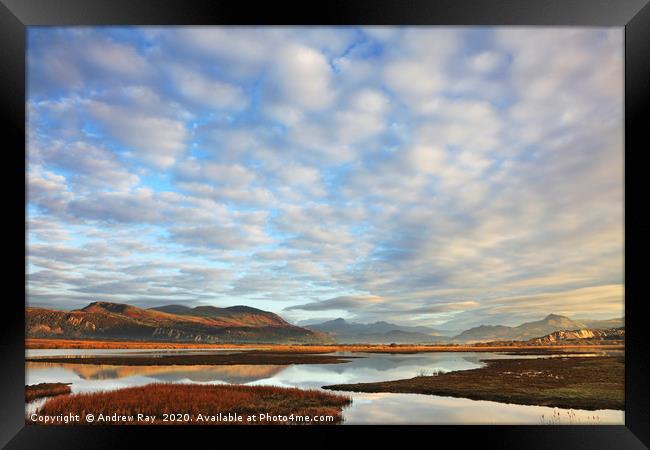 Clouds Over Glaslyn Marshes Framed Print by Andrew Ray