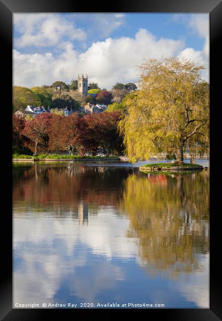 Reflections at Helston Boating Lake by Andrew Ray Framed Print by Andrew Ray
