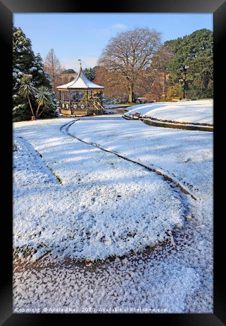 Victoria Gardens in the Snow (Truro) Framed Print by Andrew Ray