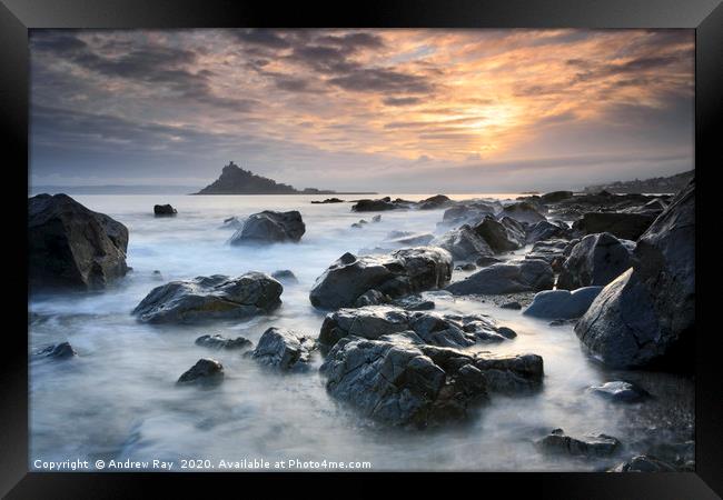 Mounts Bay Sunset Framed Print by Andrew Ray