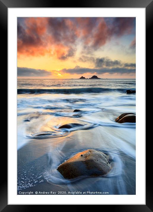 Receding Tide (Porth Nanven) Framed Mounted Print by Andrew Ray