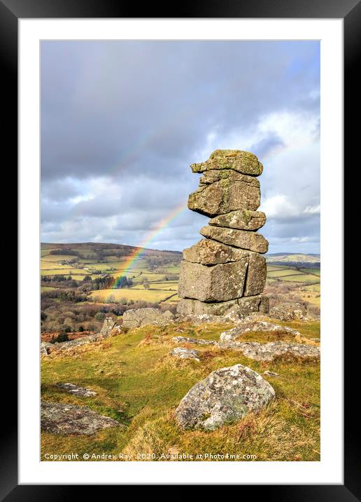 Rainbow at Bowerman's Nose Framed Mounted Print by Andrew Ray
