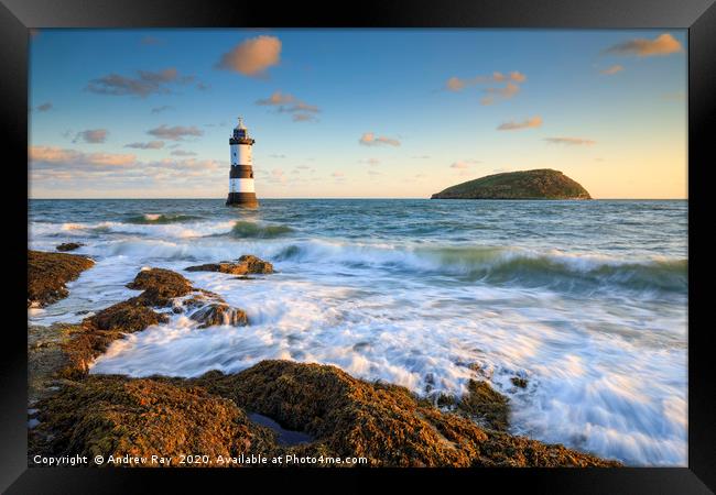 Incoming waves (Penmon Lighthouse) Framed Print by Andrew Ray