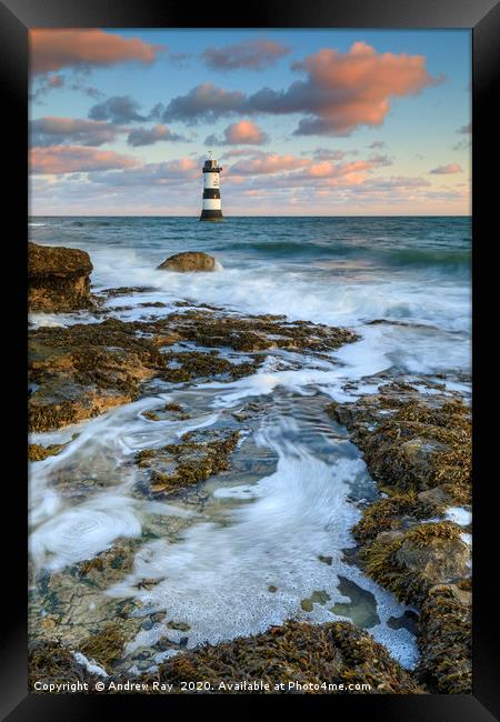 Incoming waves (Penmon Lighthouse) Framed Print by Andrew Ray