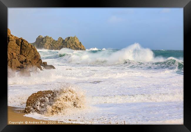 Stormy afternoon (Porthcurno Beach) Framed Print by Andrew Ray