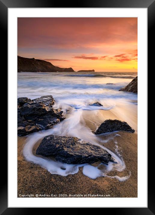 Polurrian Cove at sunset Framed Mounted Print by Andrew Ray