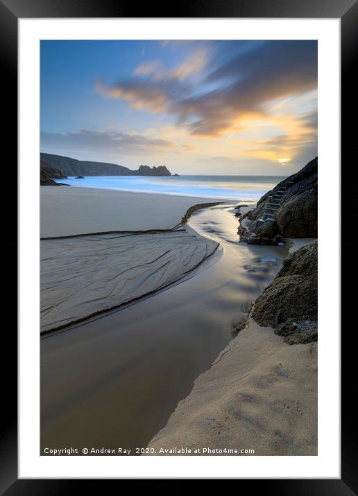 Early morning at Porthcurno Framed Mounted Print by Andrew Ray