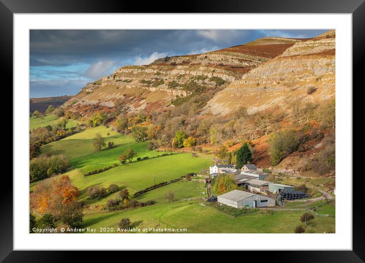 Farm and Eglwyseg Rocks from Castell Dinas Bran Framed Mounted Print by Andrew Ray