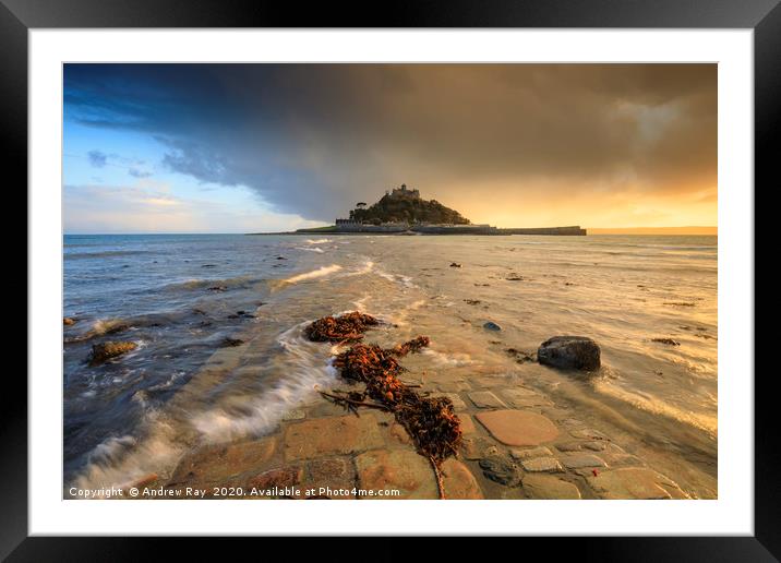 Evening light on the causeway (St Michael's Mount) Framed Mounted Print by Andrew Ray