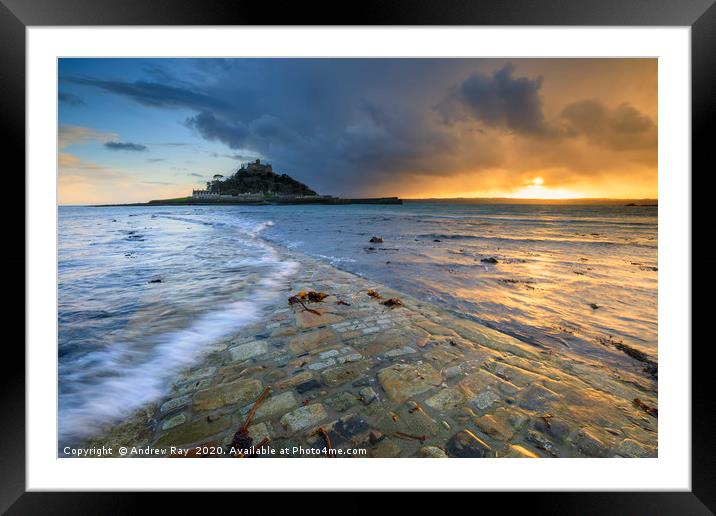 Setting sun from the causeway (St Michael's Mount) Framed Mounted Print by Andrew Ray