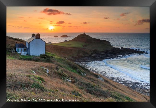 Setting sun over Cape Cornwall Framed Print by Andrew Ray