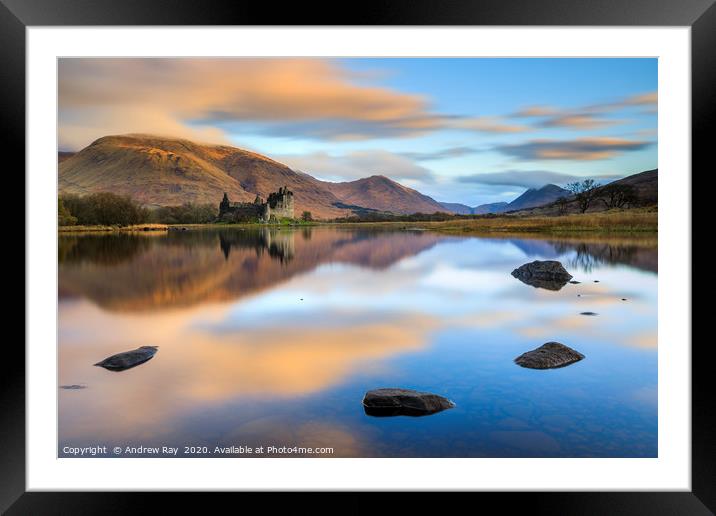 Colud reflections at sunrise (Kilchurn Castle) Framed Mounted Print by Andrew Ray