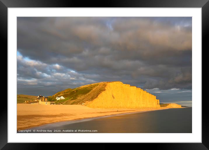 Evening light on East Cliff (West Bay) Framed Mounted Print by Andrew Ray