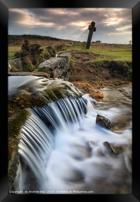 Windy Post and Waterfall (Dartmoor) Framed Print by Andrew Ray