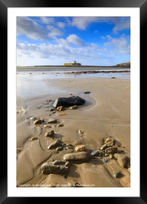 Rocks on St Cwyfan's Church Beach Framed Mounted Print by Andrew Ray