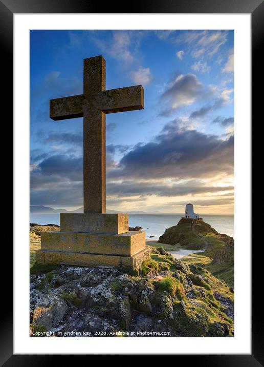 Cross on Llanddwyn Island Framed Mounted Print by Andrew Ray