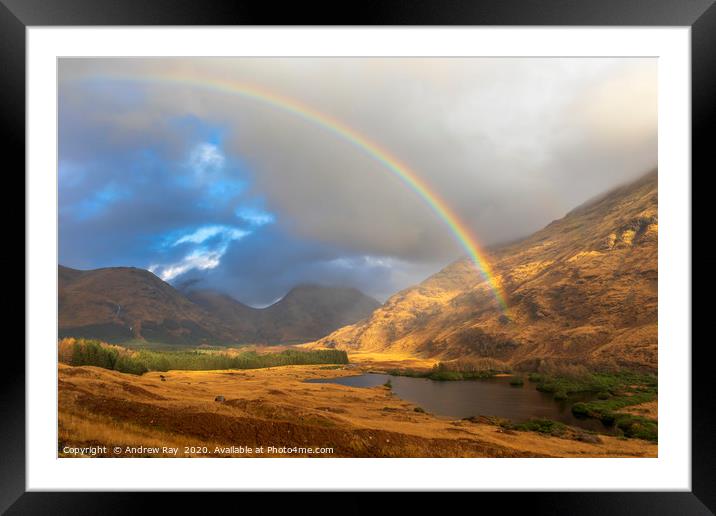 Rainbow over Lochan Urr Framed Mounted Print by Andrew Ray