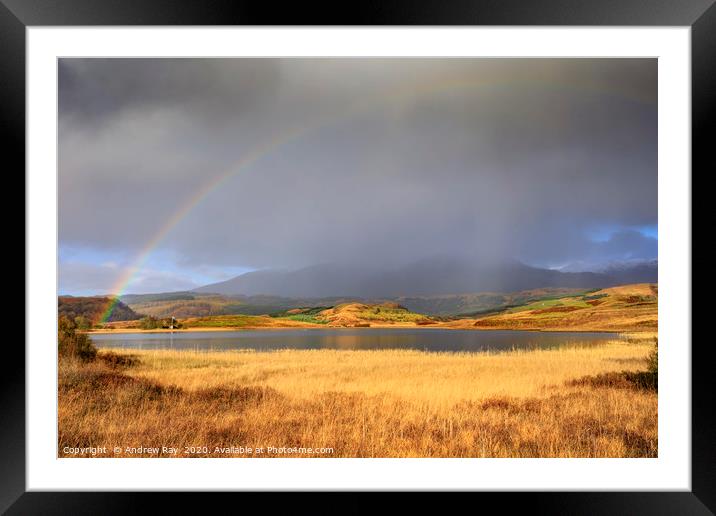 Loch Tromlee rainbow Framed Mounted Print by Andrew Ray