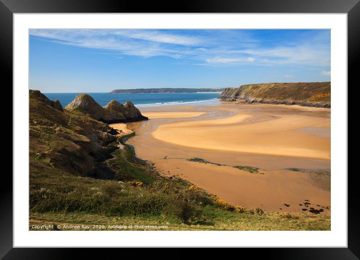 Three Cliffs Bay Beach Framed Mounted Print by Andrew Ray