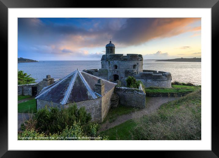 St Mawes Castle at sunset Framed Mounted Print by Andrew Ray
