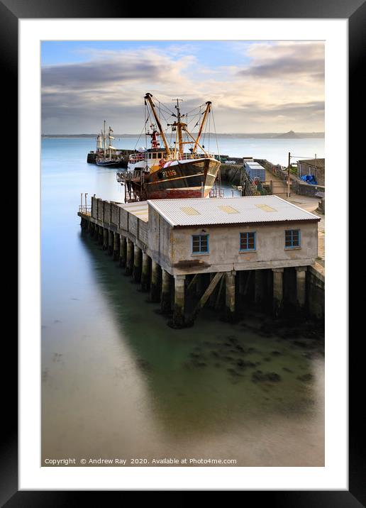 Morning light on Newlyn dry dock Framed Mounted Print by Andrew Ray