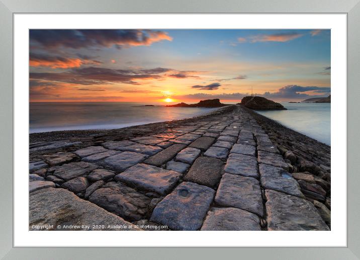 Bude Breakwater at sunset Framed Mounted Print by Andrew Ray