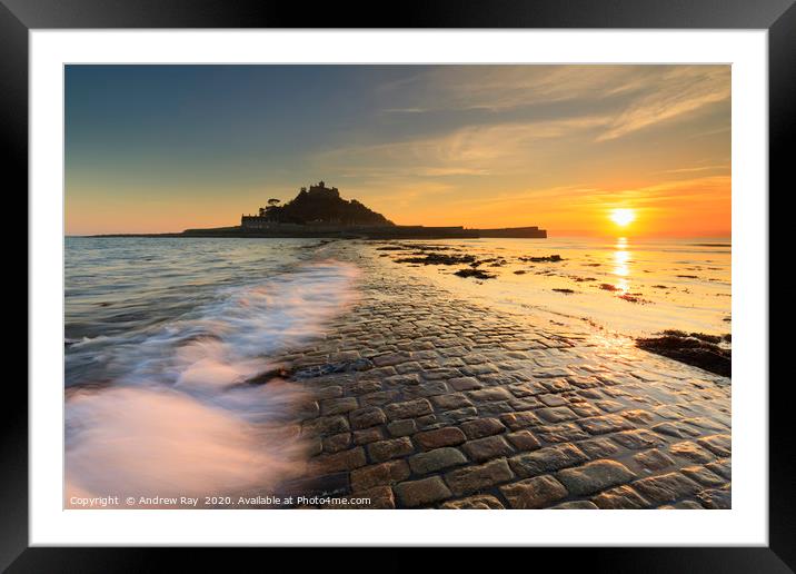 Breaking wave on the causeway (St Michael's Mount) Framed Mounted Print by Andrew Ray