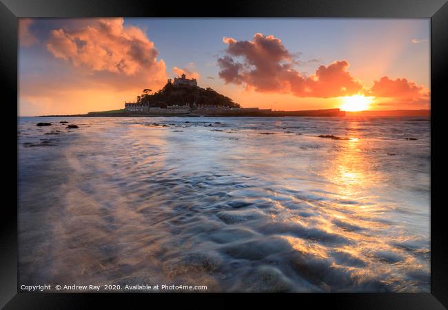 The setting sun from the causeway (St Michael's Mo Framed Print by Andrew Ray