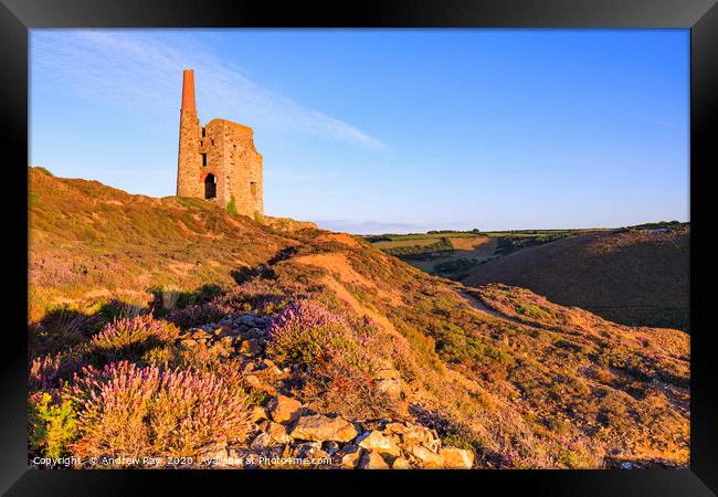 Evening light at Tywarnhyle Engine House Framed Print by Andrew Ray