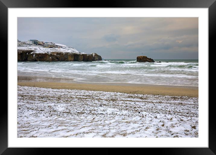 Snow on Perranporth Beach Framed Mounted Print by Andrew Ray