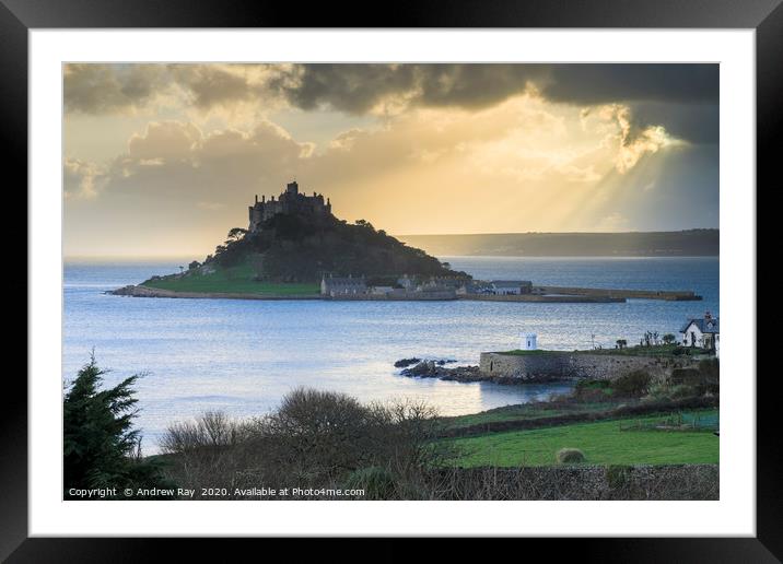 Light shafts at St Michael's Mount Framed Mounted Print by Andrew Ray