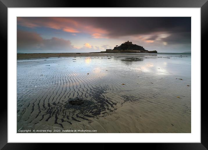 Sand ripples and reflections (St Michael's Mount) Framed Mounted Print by Andrew Ray