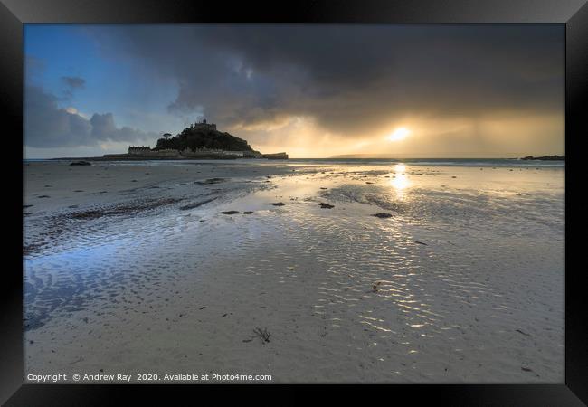 Approaching storm at sunset (St Michael's Mount) Framed Print by Andrew Ray