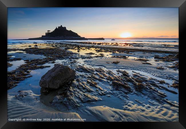 Rocky shore (St Michael's Mount) Framed Print by Andrew Ray