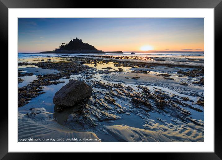 Rocky shore (St Michael's Mount) Framed Mounted Print by Andrew Ray