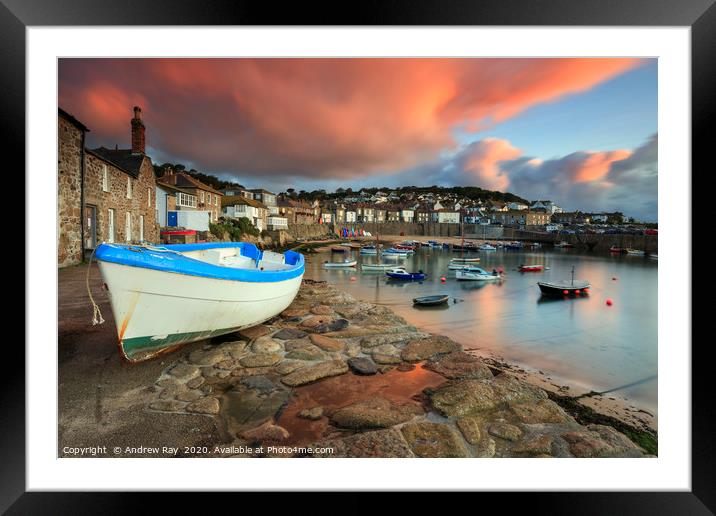 Mousehole Harbour at sunrise Framed Mounted Print by Andrew Ray