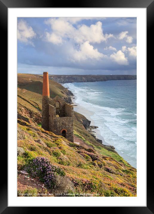 Storm clouds over Towanroath Engine House (Wheal C Framed Mounted Print by Andrew Ray