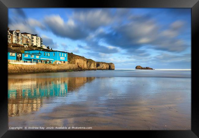 Morning reflections (Perranporth) Framed Print by Andrew Ray