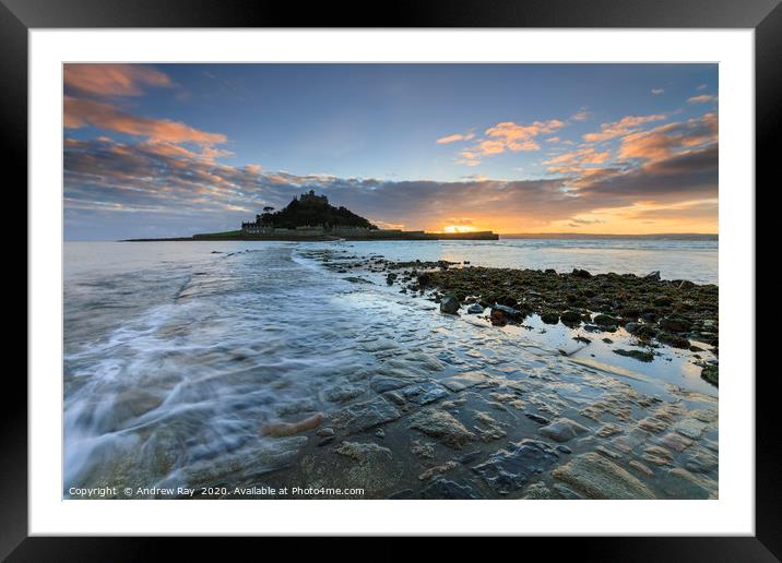 Sunset from the Causeway (St Michael's Mount) Framed Mounted Print by Andrew Ray