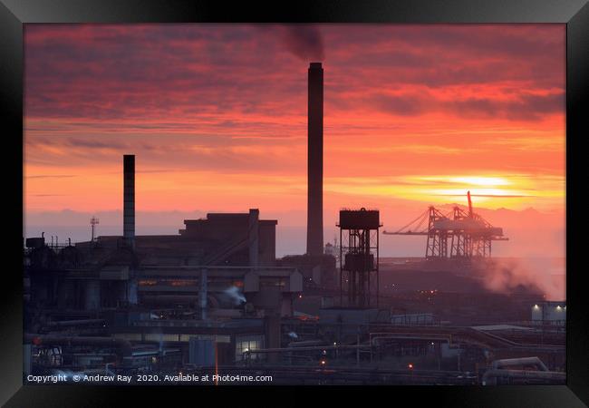 Sunset over Port Talbot Steelworks Framed Print by Andrew Ray