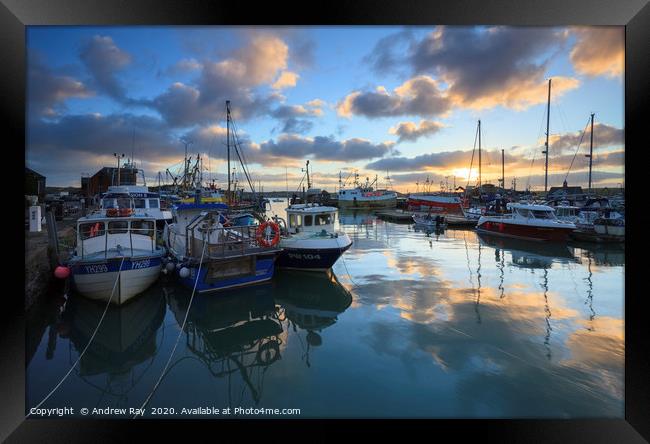 Reflections of sunset (Padstow) Framed Print by Andrew Ray