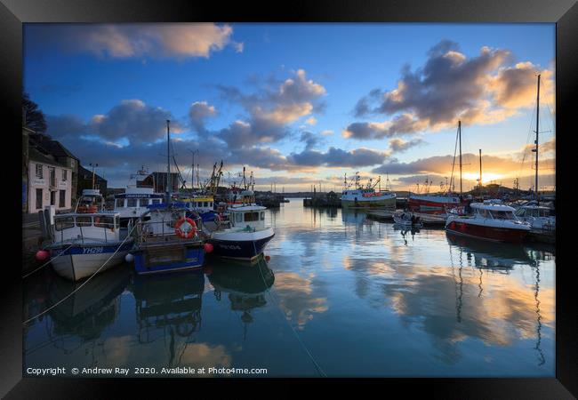 Sunrise Reflections at Padstow Framed Print by Andrew Ray