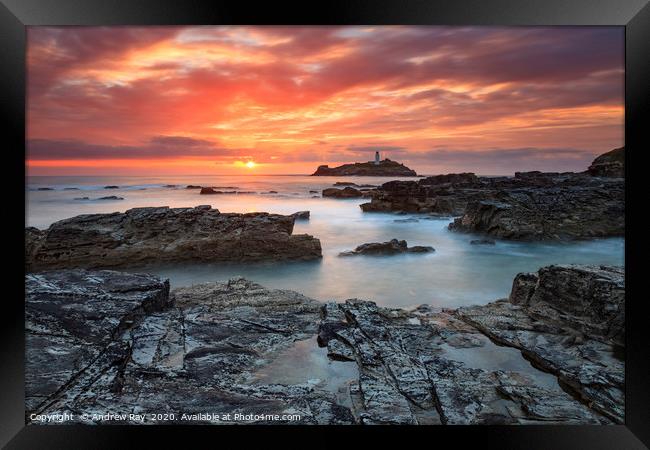 Summers Sunset (Godrevy) Framed Print by Andrew Ray