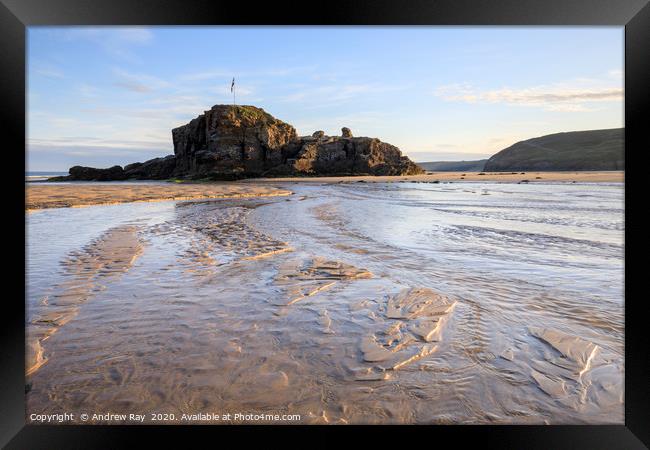 River and sand patterns (Perranporth) Framed Print by Andrew Ray