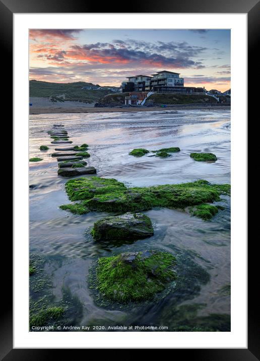 Sunrise over the stepping stones (Perranporth) Framed Mounted Print by Andrew Ray