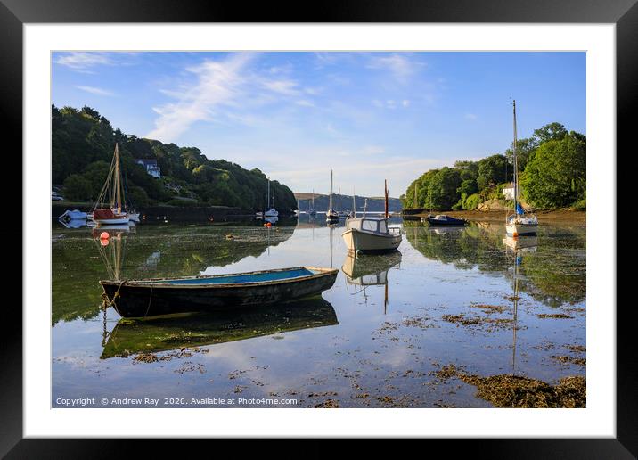 Boats and reflections (Pill Creek) Framed Mounted Print by Andrew Ray